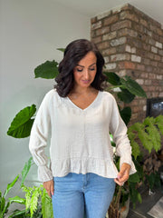 Stone V Neck Ruffle Top Addison