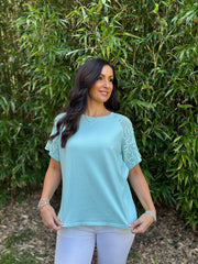 Mint Net Sleeve Applique Tee Gemma