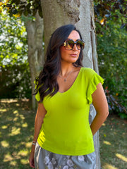 Lime Ruffle Sleeve Knit Top Hannah