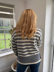 Grey Striped Roll Neck Knit Evie