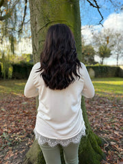 Winter White Ruched Lace Trim Top Janet