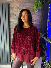 Wine Layered Velour Sequin Top Mercy