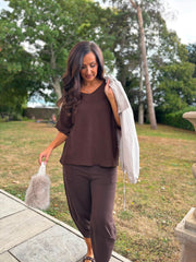 Chocolate Reverse Seam Knit Georgina