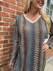 Denim Blue Pattern Stripe Shimmer Dress Freya