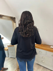 Black Ruched Lace Trim Top Janet