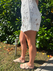 White Patterned Crochet Shorts Davina