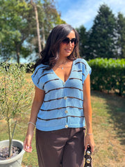 Blue Buttoned Stripe Knit Edith