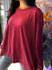 Wine Embellished Velour Top Zeta
