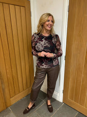 Wine Floral Mesh Top Sofia