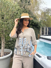 Mocha Floral Butterfly Top Reeva