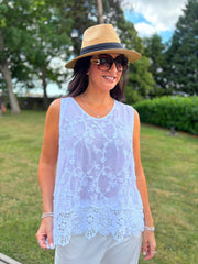 White Floral Lace Hem Vest Dina