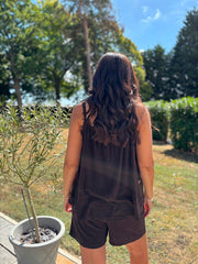 Chocolate Raw Edge Towelling Vest Natasha