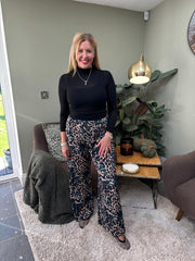 Teal Leopard Stripe Wide Leg Trousers