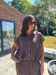 Chocolate Bubble Hem Striped Shirt Emma