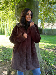 Chocolate Luxury Faux Fur Hooded Coat Aspen