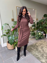 Chocolate Tie Waist Knit Dress Flora