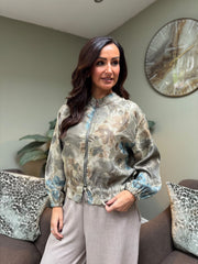 Sage Shimmer Floral Bomber Jacket Adele