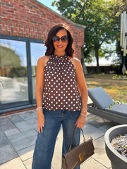 Chocolate Polka Dot Halter Neck Top Jessie
