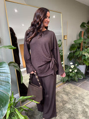 Chocolate Textured Trousers Set Liora