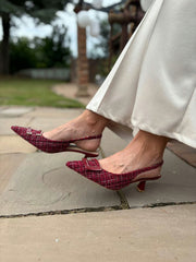 Wine Textured Kitten Heel Shoes