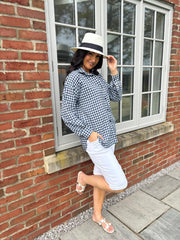 Navy Gingham Checked Shirt Zaria