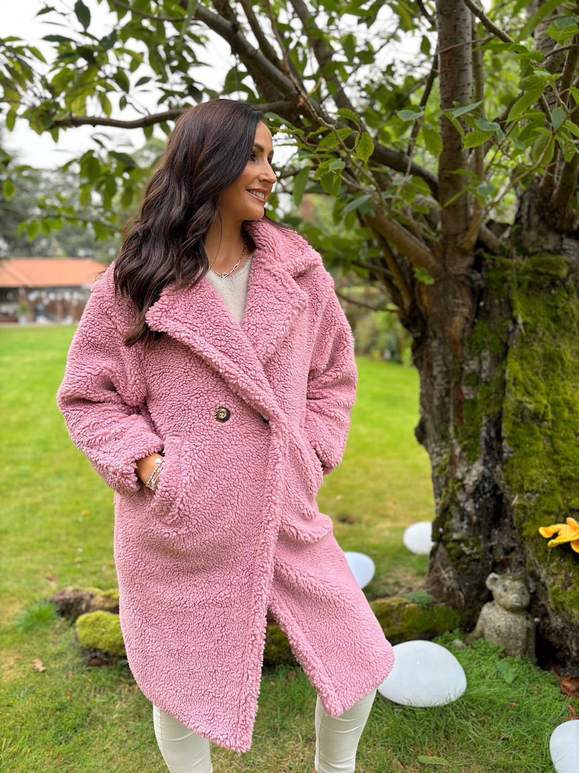 Pink teddy coat with hood sales