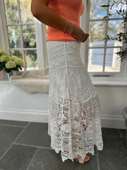 White Crochet Lace Maxi Skirt Delilah