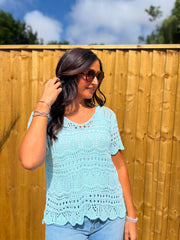 Mint Crochet Knit Top Selina