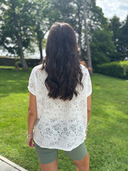 White Floral Lace Tassel Hem Top Gabby
