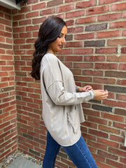 Mocha Fringed Pocket Knit Ruth