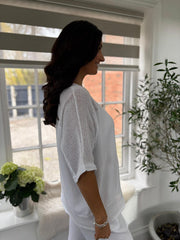 White Bubble Cotton Trouser Set Hayley