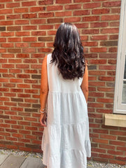 Grey Bubble Cotton Fringed Tier Dress Amanda