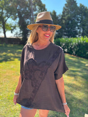 Chocolate Embroidered Floral Top Frankie