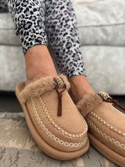 Stone Faux Fur Lined Mule Slippers