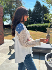 Stripe Denim Detail Shirt Jackie