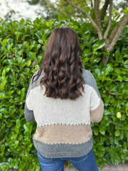 Grey Colour Block chunky Cardigan Elice