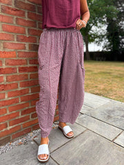 Wine Gingham Barrel Leg Trousers