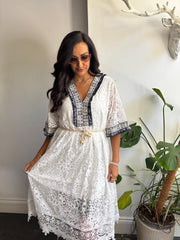 White Lace Bohemian Midi Dress Cara