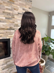 Pink Chenille Leopard V Neck Sweatshirt Elle