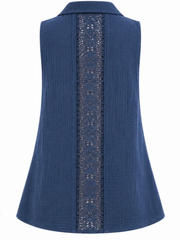 Navy Sleeveless Bubble Cotton Top Jean