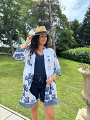 Navy Botanical Leaf Longline Shirt Lucinda