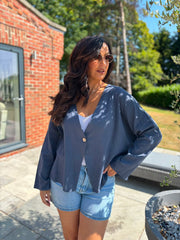 Navy Button Front Jacket Helen
