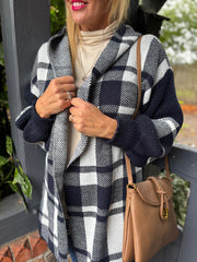Navy Check Hooded Cardigan Taylor