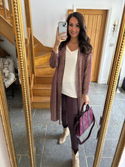 Wine Pattern Stripe Shimmer Cardigan Freya