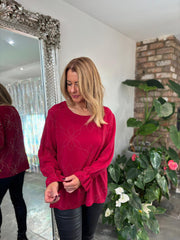 Wine Diamante Flower Top Kinsley