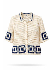 Navy Patchwork loose Knit Shirt Perrie