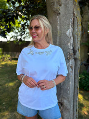 White Embellished Floral Tee Riley