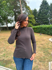 Charcoal Ribbed Flute Neck Top Charlotte