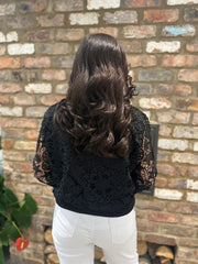 Black Crochet Lace Bomber Jacket Letitia