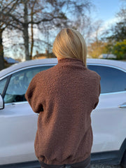 Chocolate Boucle High Neck Bomber Jacket Jude